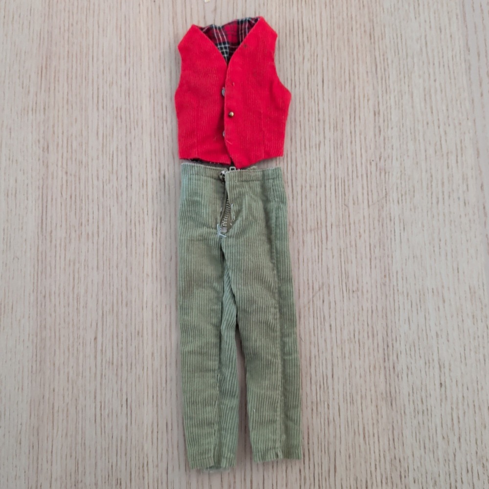 Vintage 60s Ken Doll Fashion Red Vest And Green Pants